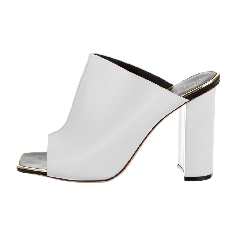 Celine Leather Minimalist Peep Toe Mules